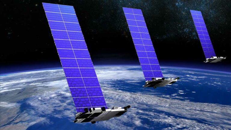 Starlink broadband satellite train going around the earth