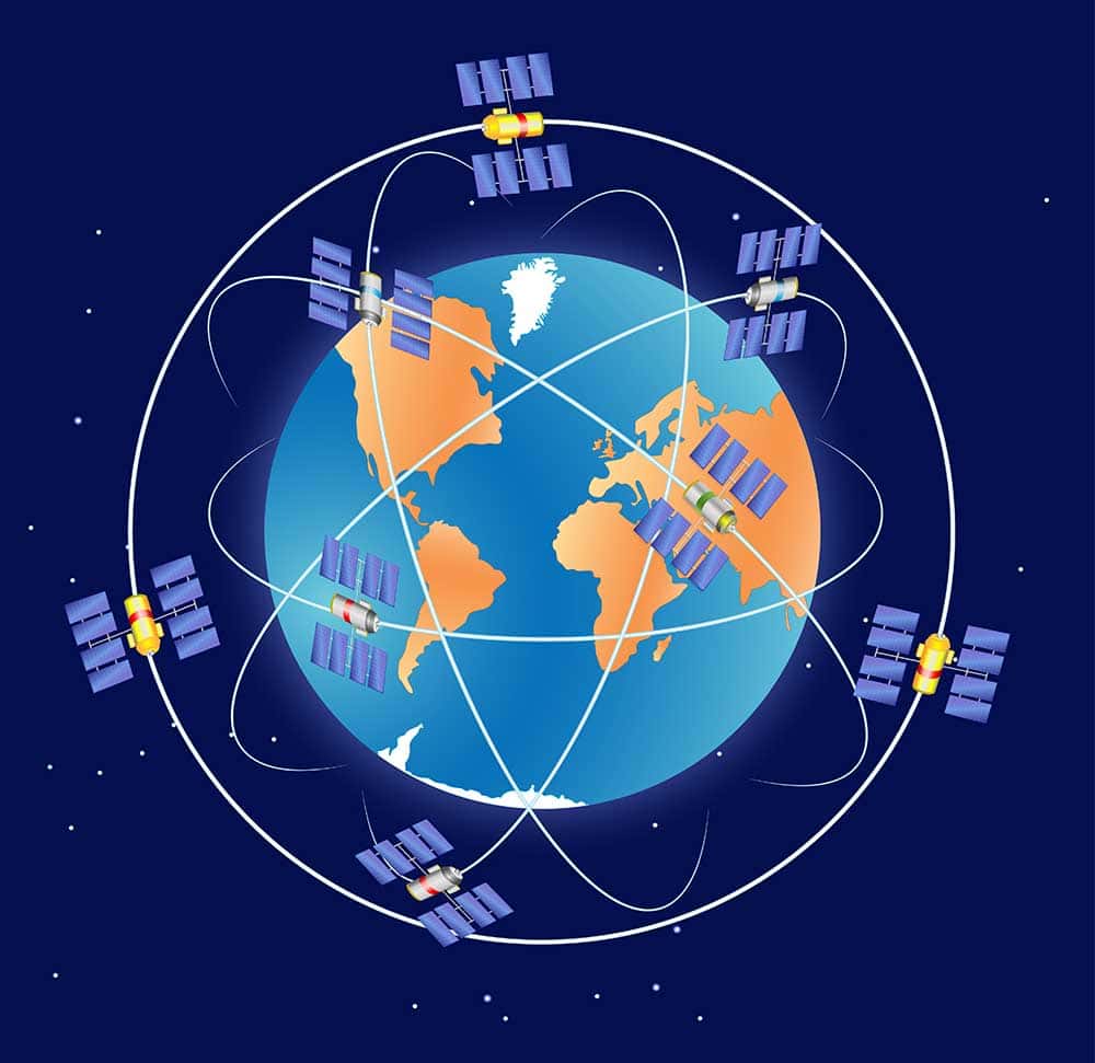 Multiple GPS satellites orbiting Earth