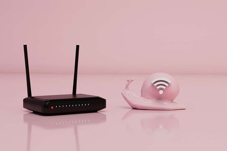 A WiFi router indicating red light