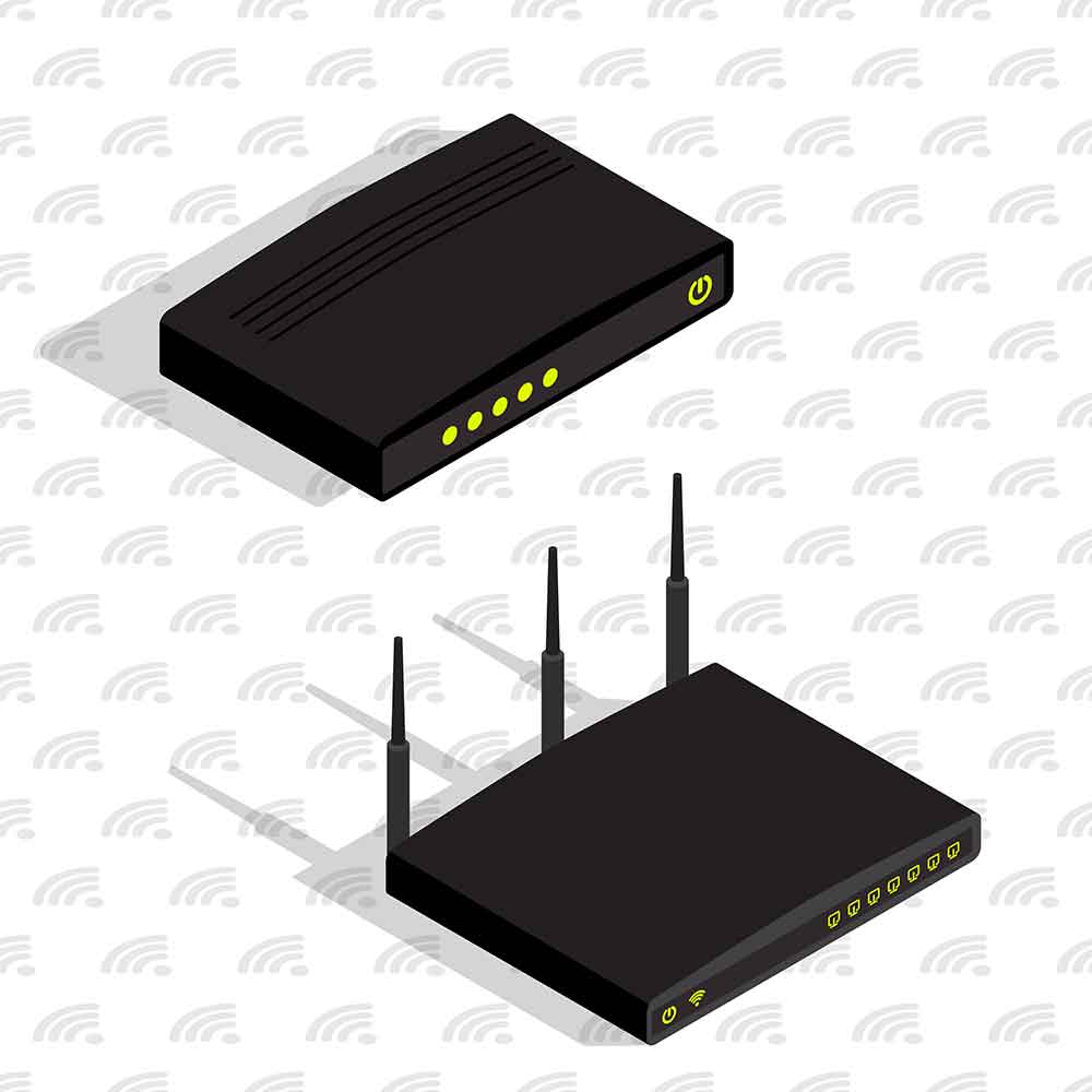 A modern black WiFi modem and a router